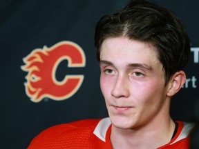Samuel Honzek during the 2023 Calgary Flames Prospects Training Camp in Calgary in September.