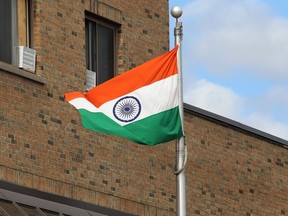 The Indian flag flies at the High Commission of India in Ottawa on Wednesday, September 20, 2023.