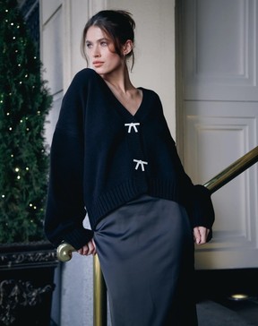 Brunette the Label The 'Audrey' Oversized Bow Knit Cardigan.
