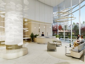 Icon’s double-height lobby is designed to be a “luxurious, refined space,” drawing inspiration from a luxury yacht.