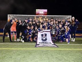 Trinity Western University (TWU) vs University of British Columbia (UBC) in the USports women’s soccer championship gold metal match at Richardson stadium. Photograph by James Paddle-Grant/Queen’s University