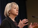 A COVID-19 outbreak has been declared at a Victoria area hospital. Provincial health officer Dr. Bonnie Henry talks during an update in the press theatre at the legislature in Victoria, Thursday, March 10, 2022.