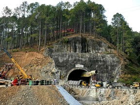 Rescue personnel work at the collapsed under construction Silkyara tunnel in the Uttarkashi district of India's Uttarakhand state, on Nov. 25, 2023.
