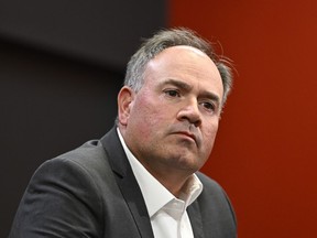 Ottawa Senators general manager Pierre Dorion participates in a news conference as the team begins its training camp, in Ottawa, Wednesday, Sept. 21, 2022.