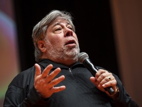 FILE: Apple co-founder Steve Wozniak speaks at the Novathon Conference in Budapest, Hungary, on Oct. 30, 2019.