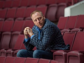Corey Hirsch is a former NHL goalie and coach, and is now a broadcaster and mental health advocate. Hirsch is pictured at Rogers Arena in Vancouver, BC Monday, October 28, 2019.