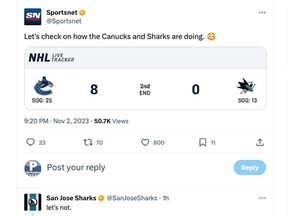 There wasn't much for the Sharks to boast about in Thursday's 10-1 loss to the Canucks