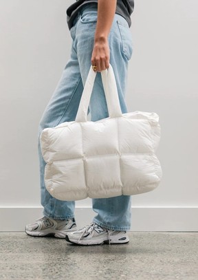 Puffy bag in white, $59.99 at Vitae Apparel, vitaeapparel.com. Handout/ (single use)