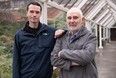 James Stitchman (right) credits St. Paul’s Hospital for the exceptional “first-rate” care he received as he recovered from life-threatening sepsis infection, acknowledging with special thanks to the kind, calming presence of his nurse, Luke Currie (left). SUPPLIED BY ST. PAUL'S FOUNDATION, PHOTO CREDIT JEFF TOPHAM