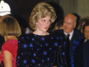 The Princess of Wales attends a dinner held by the Mayor of Florence during a tour of Italy, April 1985. The Princess wears a dress by Jacques Azagury. Diana first wore the dress in Florence, Italy in 1985 at a dinner while on a royal tour with her then-husband Charles, Prince of Wales, and again to the Vancouver Symphony Orchestra in 1986.