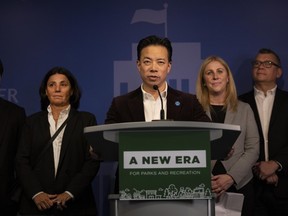 Vancouver, BC: December 06, 2023 --Vancouver mayor Ken Sim announces a proposal to dissolve the elected Vancouver park board, at a press conference at city hall Wednesday, December 6, 2023.