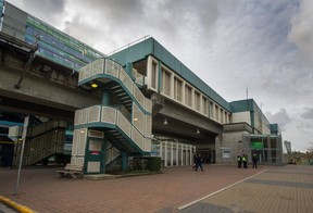 King George Skytrain Station in Surrey, the current southern terminus of the Expo SkyTrain line.