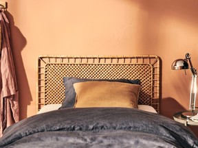 Room decorated in Peach Fuzz shades by Ikea.