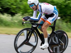 Alexander Amiri competing in the 2016 Global Relay Canadian Road Championships Time Trial in Gatineau Park on Tuesday June 28, 2016. Errol McGihon