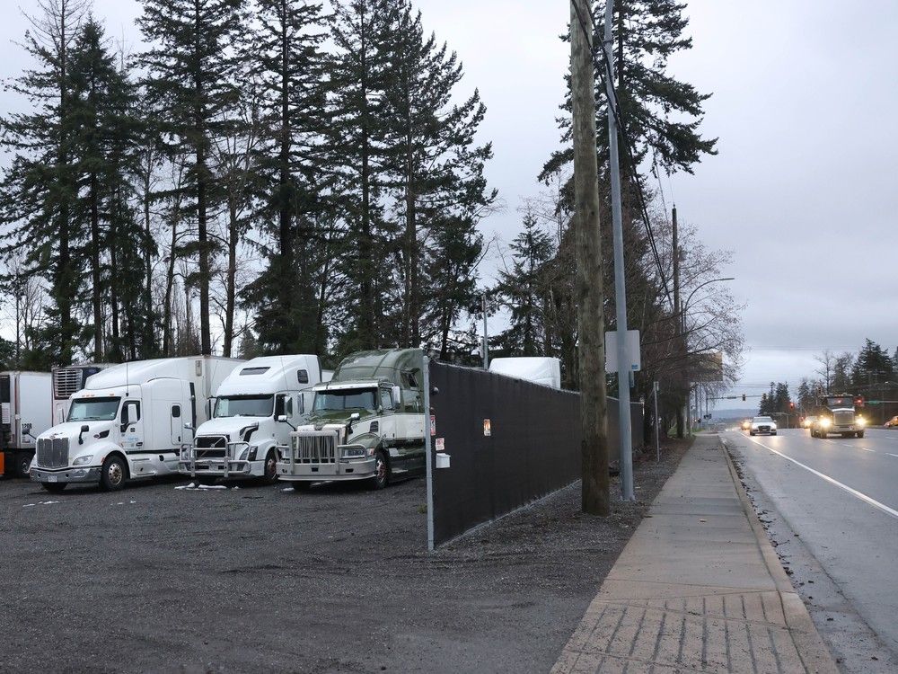 Truck parking along Highway 15 in Surrey.