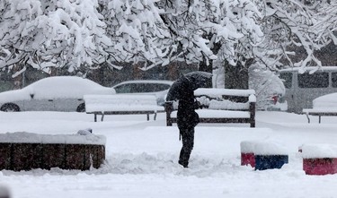 Vancouver's Oppenheimer Park during a heavy snowfall on Jan. 17, 2024.