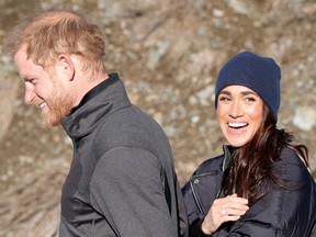 (L-R) Prince Harry, Duke of Sussex and Meghan, Duchess of Sussex attend Invictus Games Vancouver Whistlers 2025's One Year To Go Winter Training Camp on February 15, 2024 in Whistler, British Columbia.