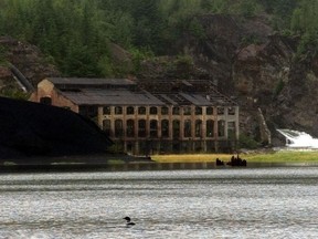 The remains of a building that housed electric generators on the shore of Anyox, B.C.