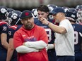 Lineman Mark Johnson, here talking with Vernon Panthers assistant coach Angus Reid, will be heading to Eastern Washington on a football scholarship in the fall.