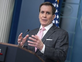 National Security Council spokesman John Kirby speaks during a press briefing at the White House, Tuesday, Feb. 13, 2024, in Washington.