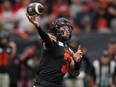 B.C. Lions quarterback Vernon Adams Jr. passes during the first half of the CFL western semifinal football game against the Calgary Stampeders, in Vancouver, on Saturday, Nov. 4, 2023. The B.C. Lions signed starter Adams Jr. to a contract extension Wednesday that will keep him with the CFL club through the 2026 season.