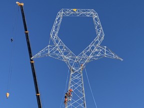 Transmission towers being installed