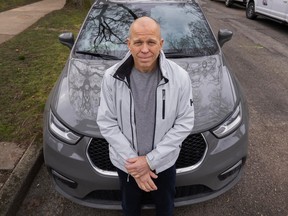 Jay Shapka with his rental car in Vancouver on February 19, 2024.