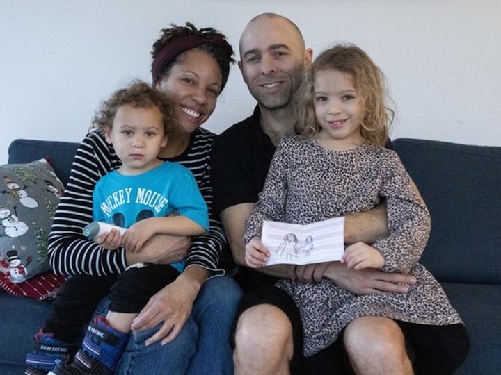  Brittany Hopkins, her husband Mike Fogel, and their children Naomi, 5, and two-year-old Felix at their home in Vancouver, B.C., Feb. 21, 2024.