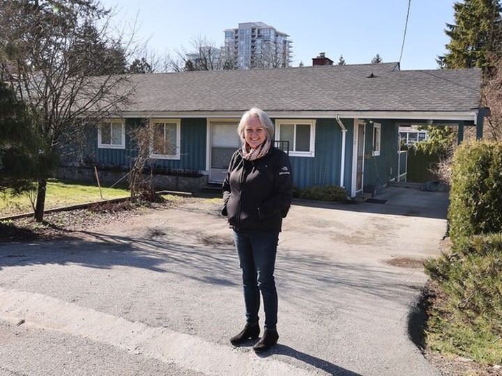  Shishalh Nation Chief Lenora Joe in front of one of 10 houses that will be transported from Port Moody to the Shishalh Nation in Sechelt.