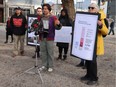 Devin O'Leary speaks as The Carnegie Housing Project releases a report on the houselessness situation in the DTES and Vancouver at a news conference at Oppenheimer Park in Vancouver B.C., on February 27, 2024.