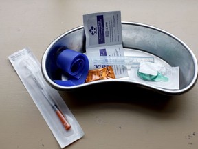 Supplies are shown at a safe injection site in Victoria, B.C., on Friday, April 12, 2019.