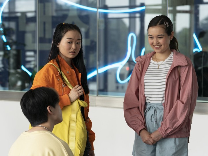  Angela Son as Sun Hee (l) and Julia Kim Caldwell as Hannah are two of the characters at the centre of the new CBC Gem series Gangnam Project about a K-pop training school in South Korea. The series is streaming now on CBC Gem.