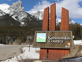 A sign greets visitors to Kananaskis Country near Canmore on Friday, March 31, 2023.