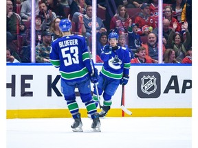 Conor Garland #8 of the Vancouver Canucks celebrates after scoring a goal against the Montréal Canadiens during the second period of their NHL game at Rogers Arena on March 21, 2024 in Vancouver, British Columbia, Canada.