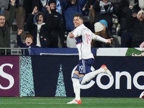 Vancouver Whitecaps' Damir Kreilach celebrates his goal against Tigres UANL during the first half of a CONCACAF Champions Cup soccer match, in Langford, B.C., on Wednesday, February 7, 2024. THE CANADIAN PRESS/Darryl Dyck