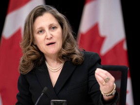 Finance Minister Chrystia Freeland. Expect chickens in every pot, ponies in every home, rainbows and unicorns come the April 16 federal budget, John Ivison writes.