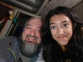 Greg Sword and his 14-year-old daughter, Kamilah. Kamilah died from an overdose after becoming addicted to hydromorphone, a drug commonly prescribed as part of B.C.'s safer supply programs. A B.C. coroner's report listed cocaine and MDMA as the causes of her death, although hydromorphone was also found in her system.