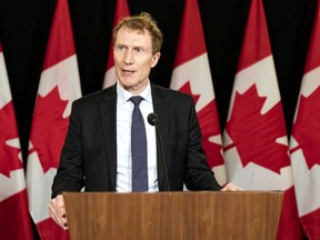 Immigration Minister Marc Miller speaks to the media during the federal cabinet retreat in Montreal, Monday, Jan. 22, 2024.