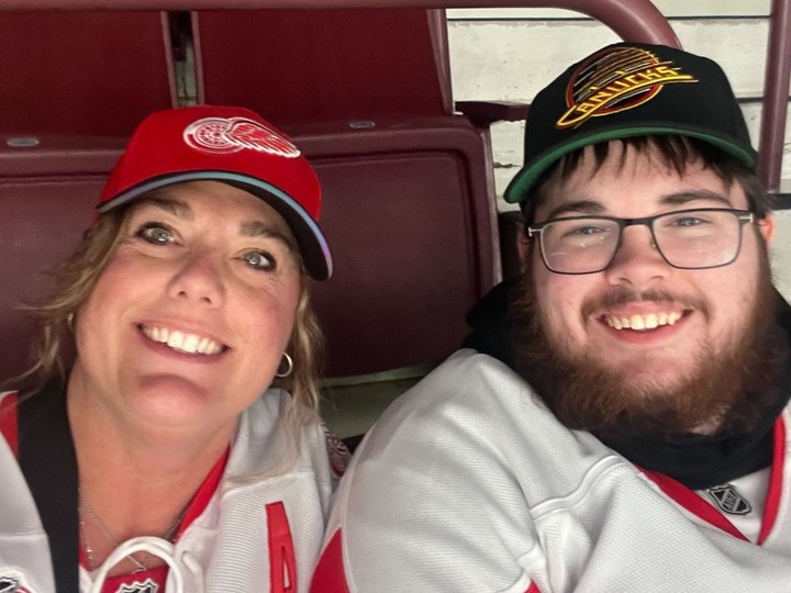  RCMP Const. Rick O’Brien’s wife Nicole Longacre-O’Brien and her stepson, Isaac, attending a Detroit Red Wings game in the late officer’s honour.