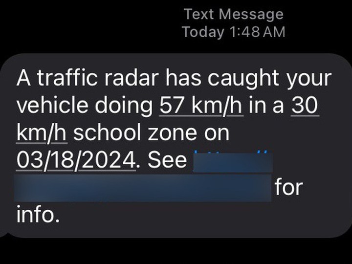  A text message scam can involve speeding violations.