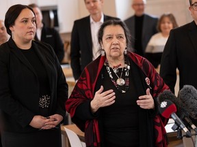 Squamish Nation elected councillor Syexwáliya (Ann Whonnock) speaks at the official opening of the Squamish Nation Language Nest in North Vancouver.