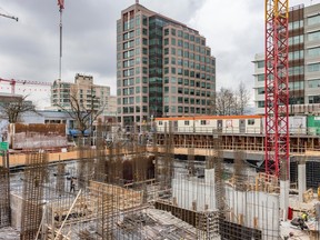 Vancouver, BC: MARCH 21, 2024 -- Apartment under construction at W. Broadway and Birch Street in Vancouver, BC Thursday, March 21, 2024. (Photo by Jason Payne/ PNG) (For story by Dan Fumano) [PNG Merlin Archive]