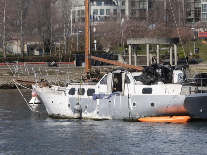  An apparently derelict boat in False Creek.