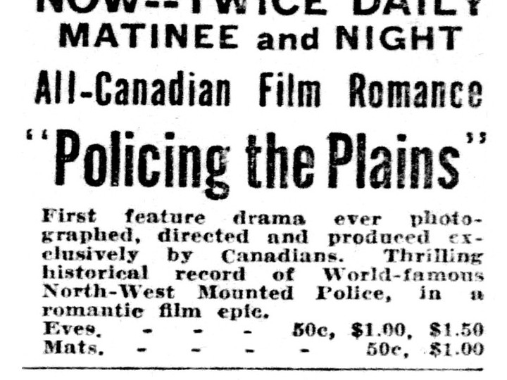  Ad for the A.D. (Cowboy) Kean film Policing the Plains in the Dec. 23, 1927, Toronto Star. The lost silent film was the first feature filmed in B.C. by a British Columbian. It showed for six days in Toronto, but never was shown again.