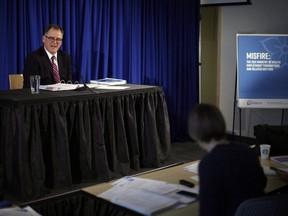 Ombudsperson Jay Chalke speaks during a news conference in Victoria, B.C., on Thursday, April 6, 2017. Chalke says a decades-old portion of the Transportation Act has holes big enough that a logging truck could drive through.