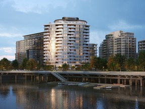 Tesoro has a three-storey podium and 14-storey tower, both with sweeping curves inspired by the waterfront.