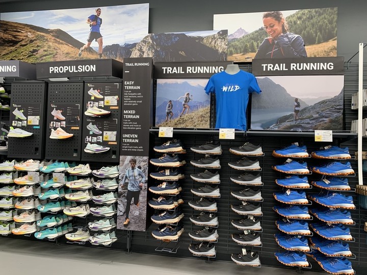  Decathlon has opened its first flagship store in B.C. at Metropolis at Metrotown in Burnaby. Men’s running shoes on display.