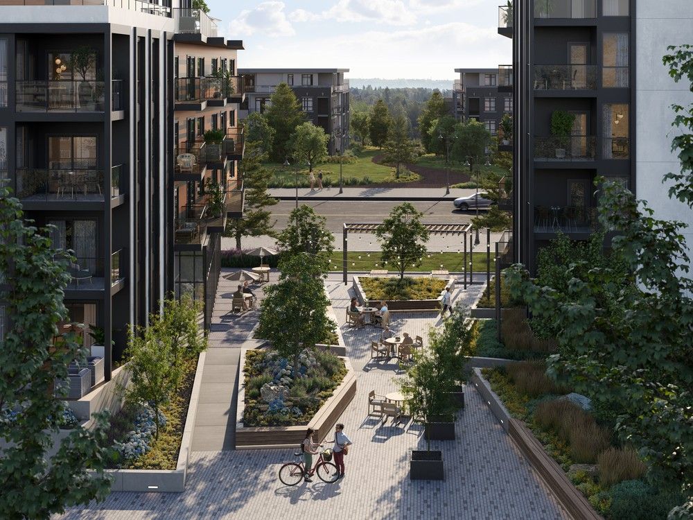 An artist’s rendering of Azure Grove in Langley by ML Emporio Properties Ltd., which will feature extensive outdoor spaces for residents.