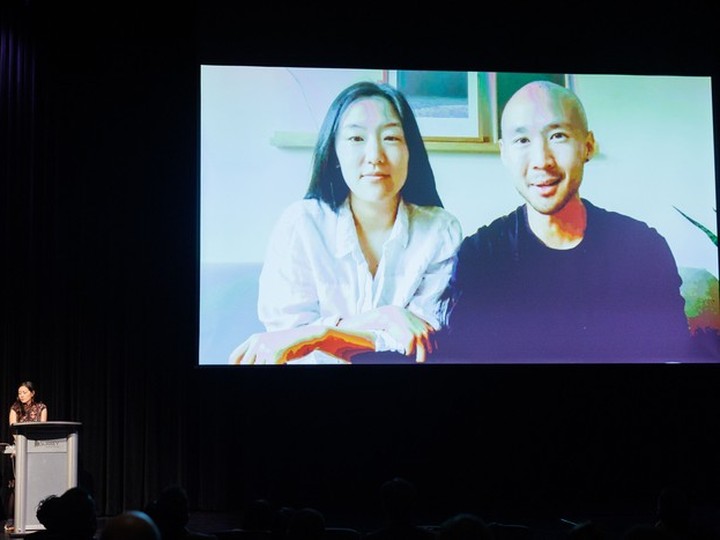  Team Studio Oh Song tied for first place and also won the Planners Prize, winning a total of $20,000. On screen: Ericka Song and Justin Oh. From left: Travis Hanks and Shirley Shen.