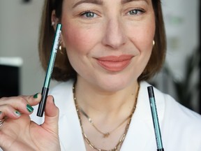 Nadia Albano offers a high-low comparison of luxury brand Make Up For Ever Aqua Resist Color Pencil Eyeliner ($32.50) versus drugstore brand Annabelle Smoothliner ($11).